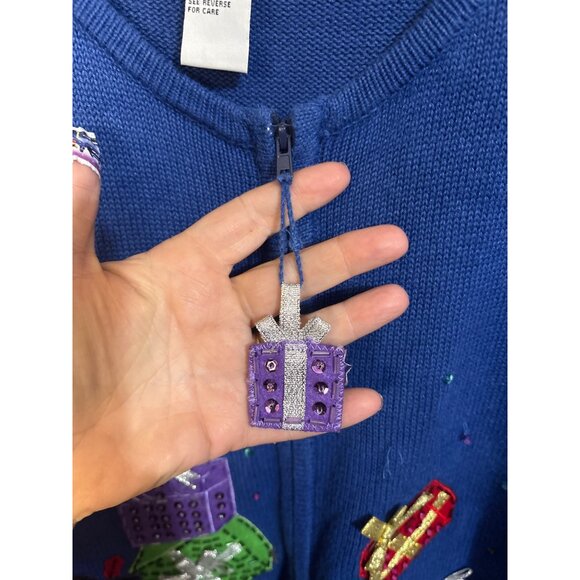 Tiara International Christmas Collection Snowman & Gift Embellished Blue Cardiga - Picture 4 of 7